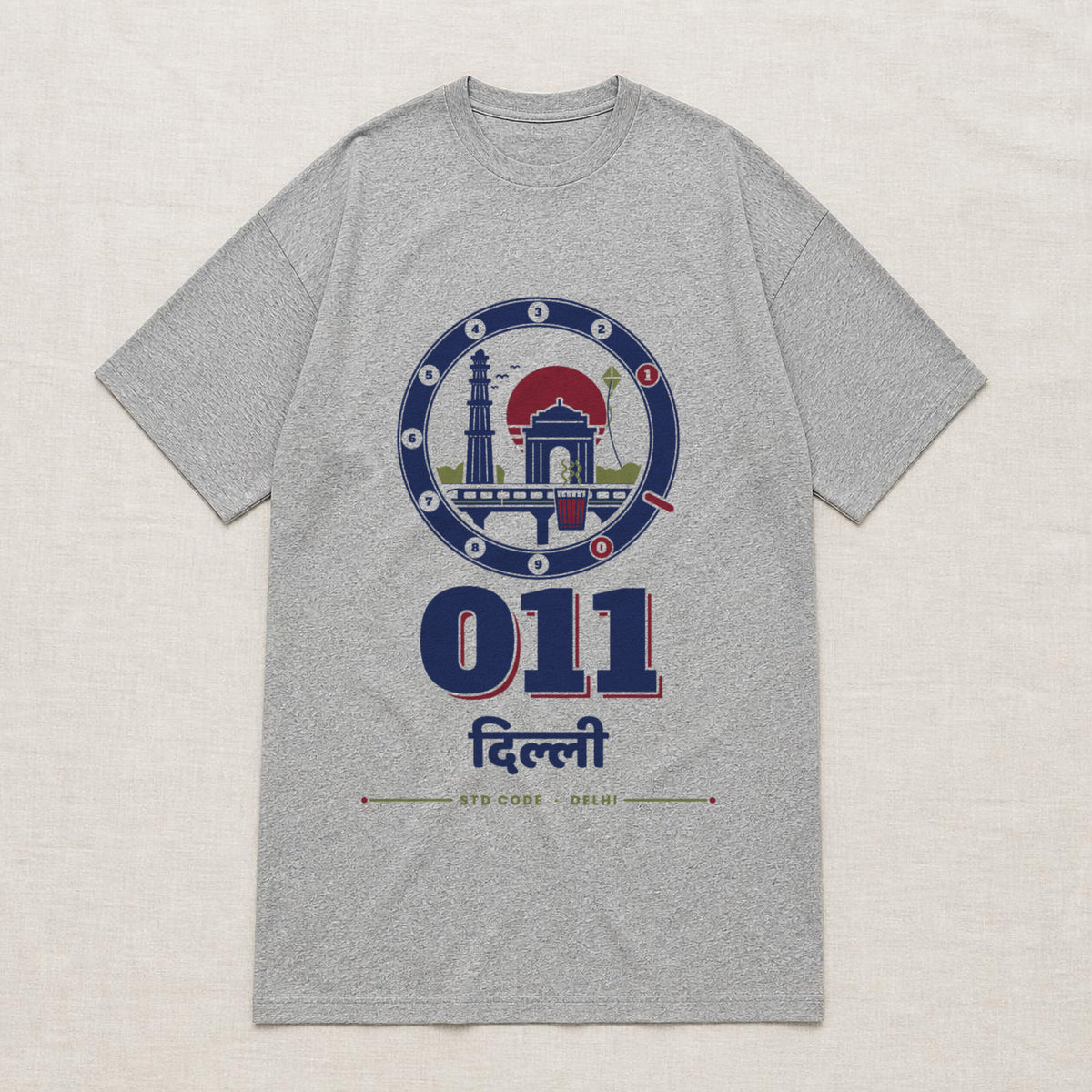 011 Dilli oversized T-shirt in grey melange, flat lay front view – Bonzo Peter's