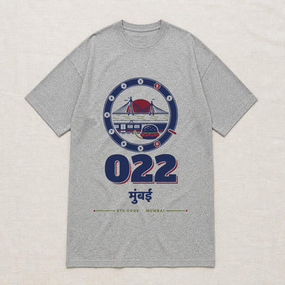 022 Mumbai oversized cotton T-shirt in grey melange, flat lay front view, Bonzo Peter's
