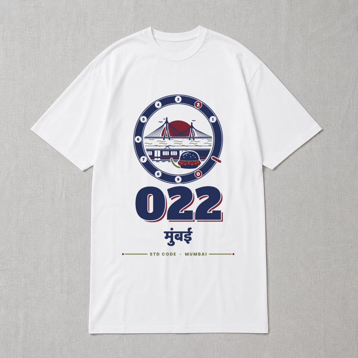 022 Mumbai oversized cotton T-shirt in white, flat lay front view, Bonzo Peter's