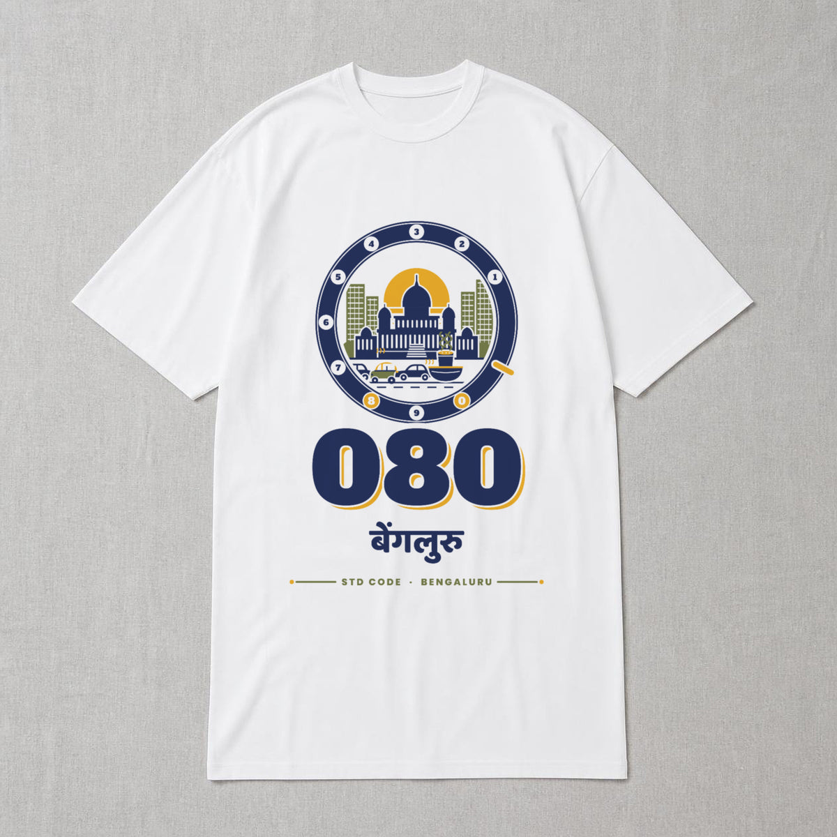 080 Bengaluru oversized cotton T-shirt in white, flat lay front view, Bonzo Peter's