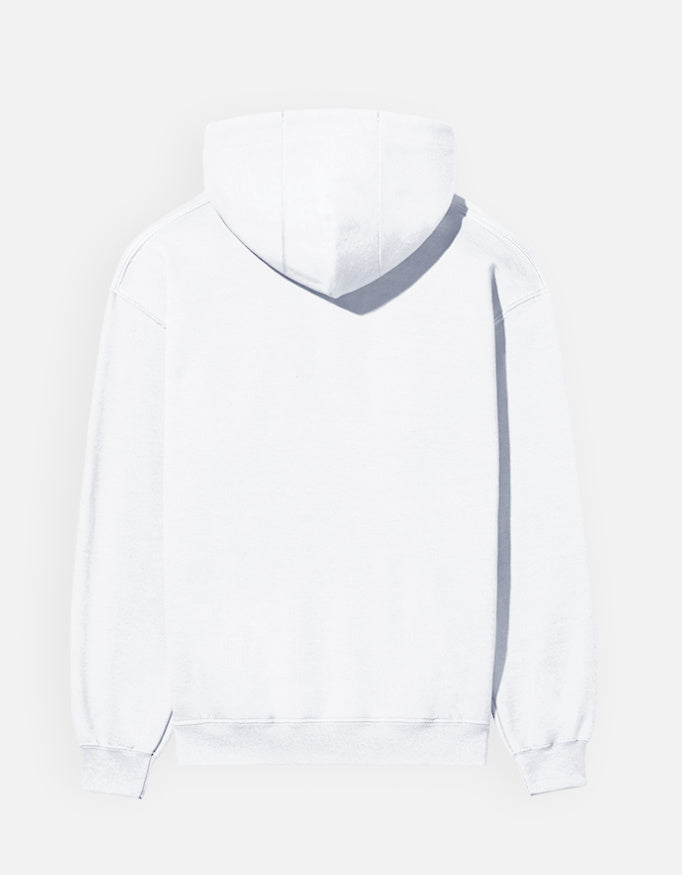Retro Sunset Badge hoodie in White – plain back view, Bonzo Peter's