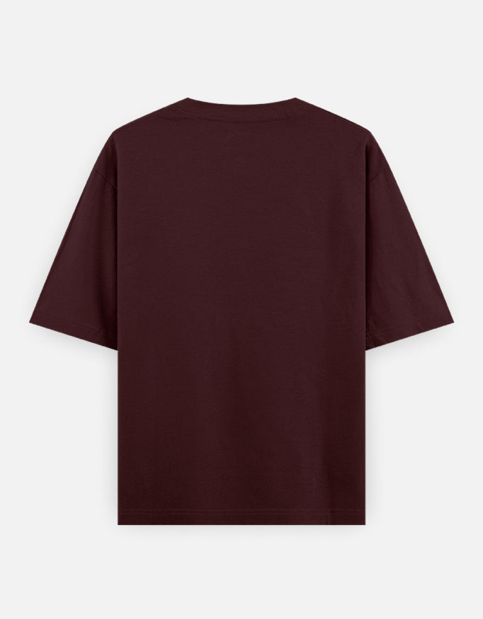 Karm Nahi Kaand Karo oversized T-shirt in Maroon – plain back view, Bonzo Peter's