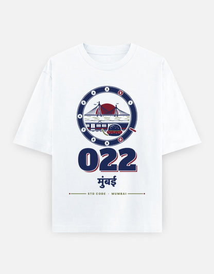 022 Mumbai oversized cotton T-shirt in White – 022 मुंबई Mumbai STD code front print, Bonzo Peter's