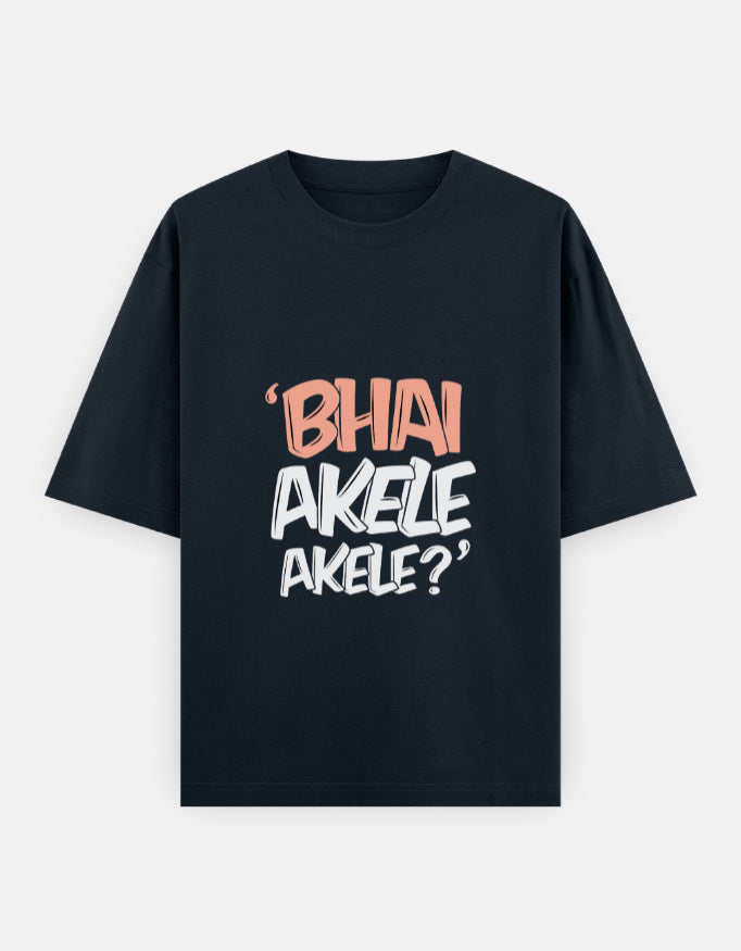 Bhai Akele Akele oversized T-shirt in Navy Blue – 'Bhai Akele Akele?' front print, front view, Bonzo Peter's
