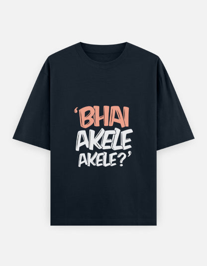 Bhai Akele Akele oversized T-shirt in Navy Blue – 'Bhai Akele Akele?' front print, front view, Bonzo Peter's
