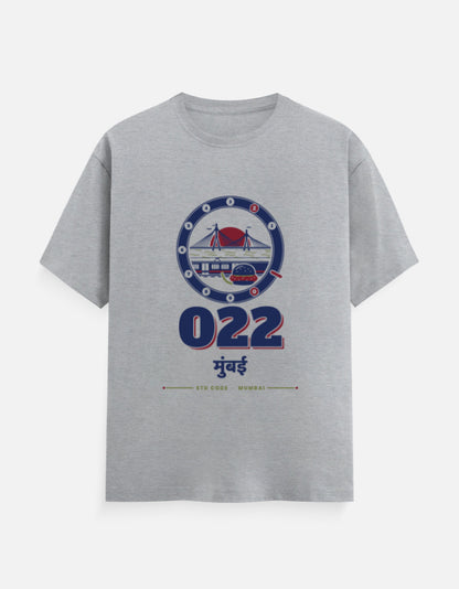022 Mumbai regular fit T-shirt in Grey Melange – 022 मुंबई Mumbai STD code front print, front view, Bonzo Peter's