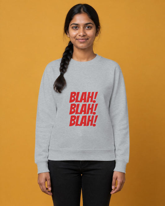 Blah Blah Blah printed sweatshirt in Grey Melange worn by a model, Bonzo Peter's