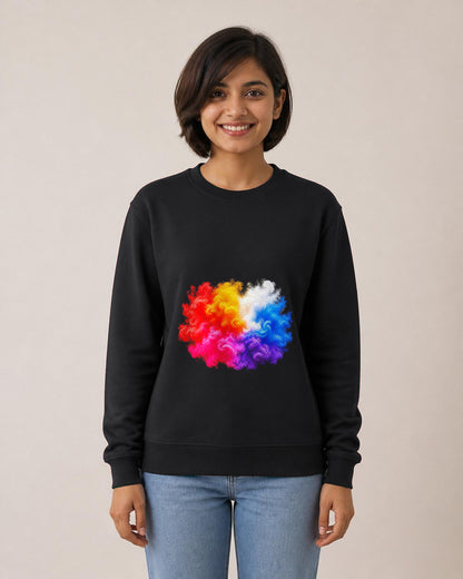 Colour Smoke front and back print sweatshirt in Black worn by a model, front view, Bonzo Peter's